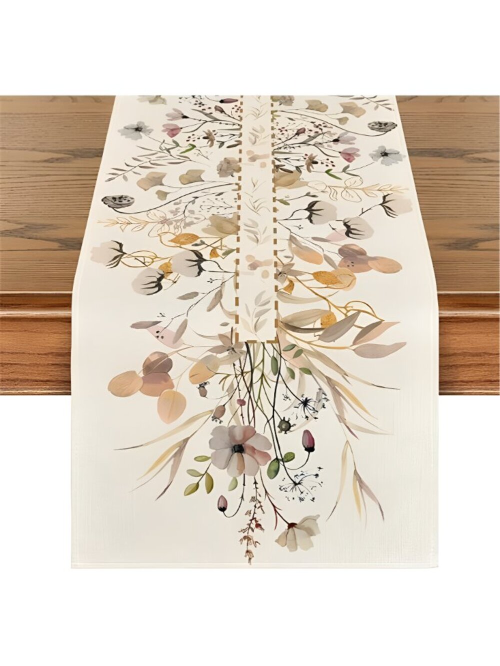 Wildflower Leaves Floral Fall Table Runner, Autumn Thanksgiving 13x72 Inch - Picture 7 of 7